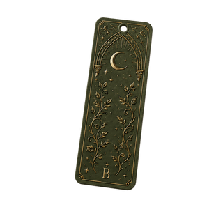 Decorative bookmark with moon and arch design on a transparent background