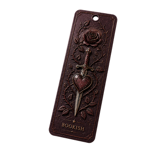 Decorative bookmark with sword and rose design on a transparent background